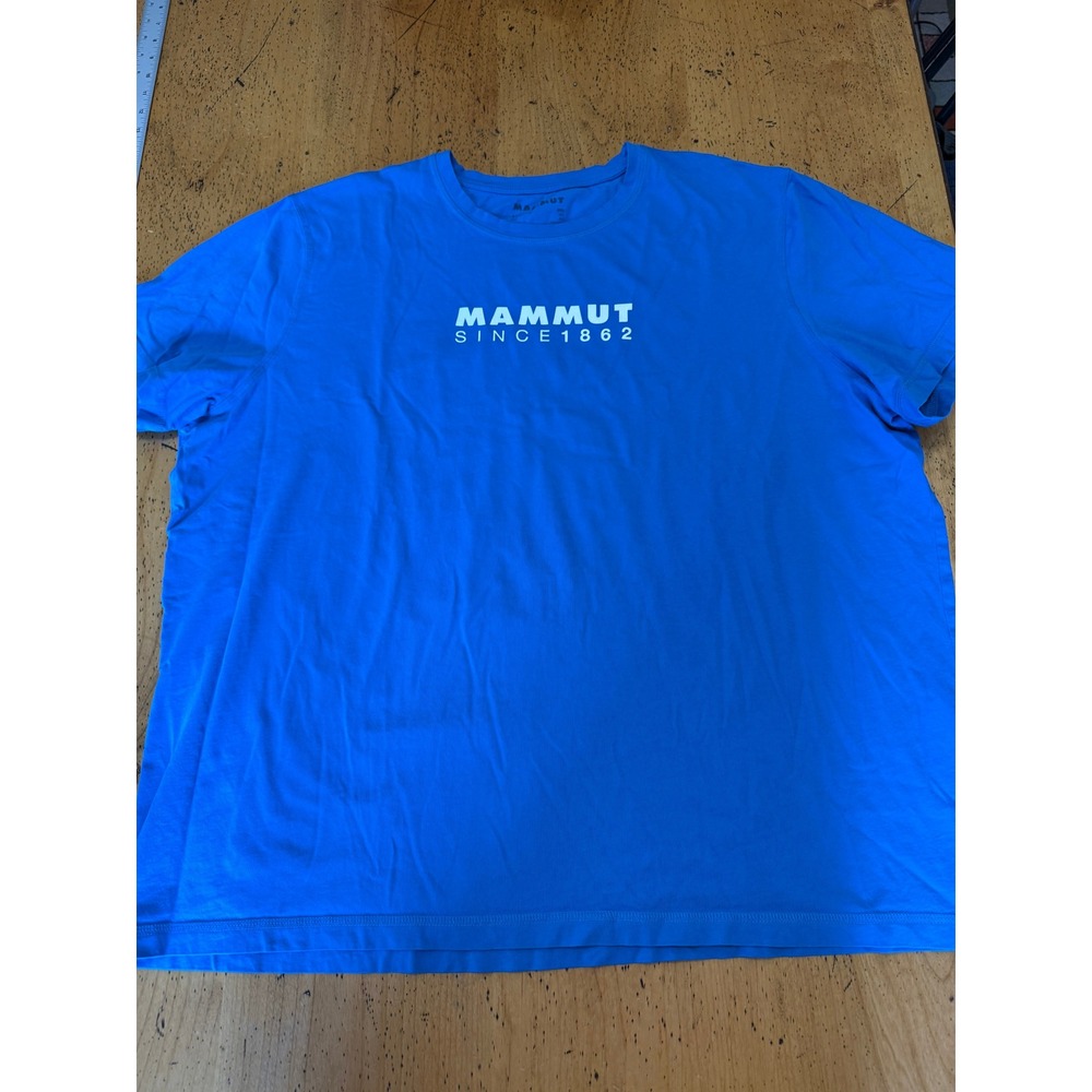 Mammut Graphic Tee Size 3XL Blue Short Sleeve Logo Hiking Shirt Performance